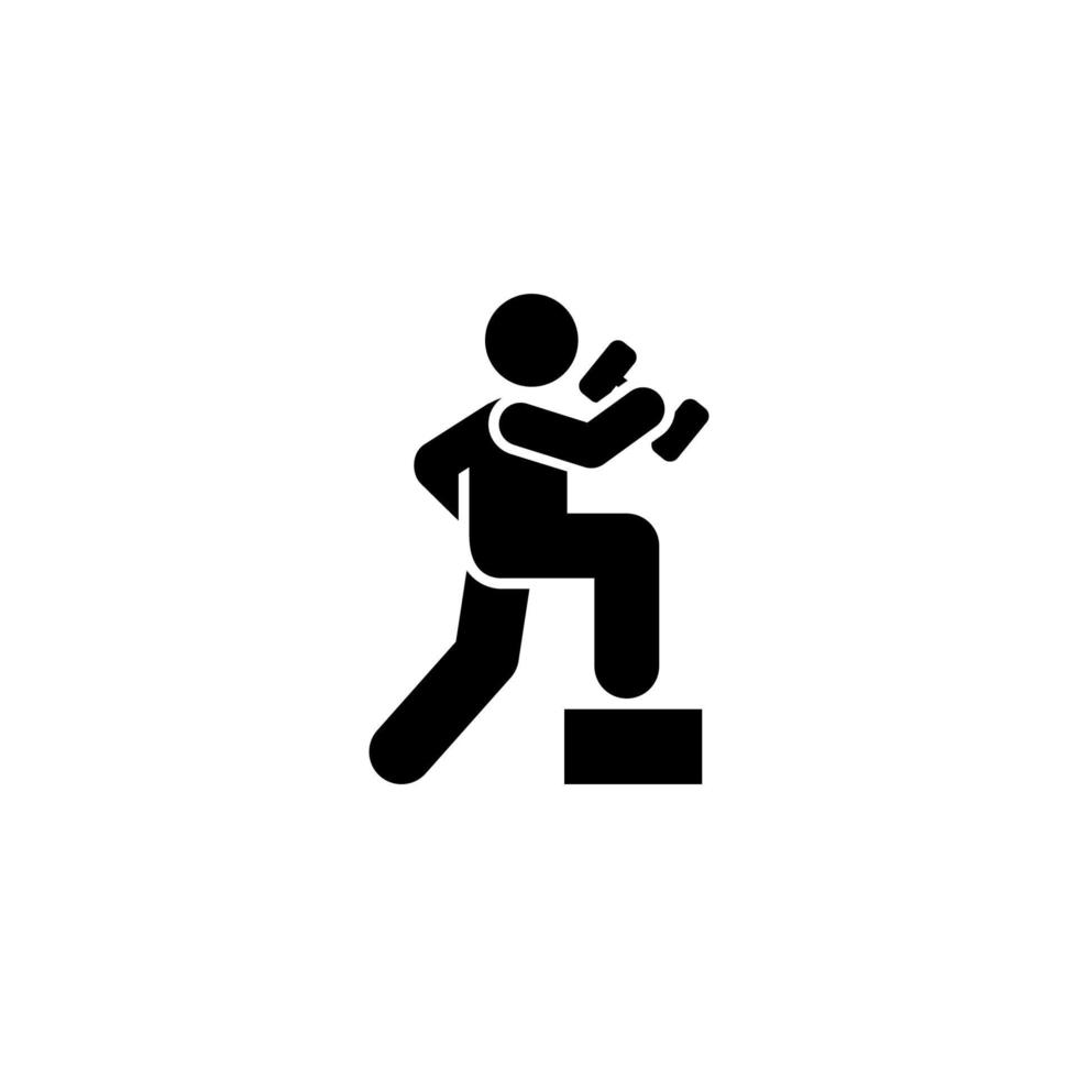 Deportes pesa gimnasio hombre con flecha pictograma vector icono