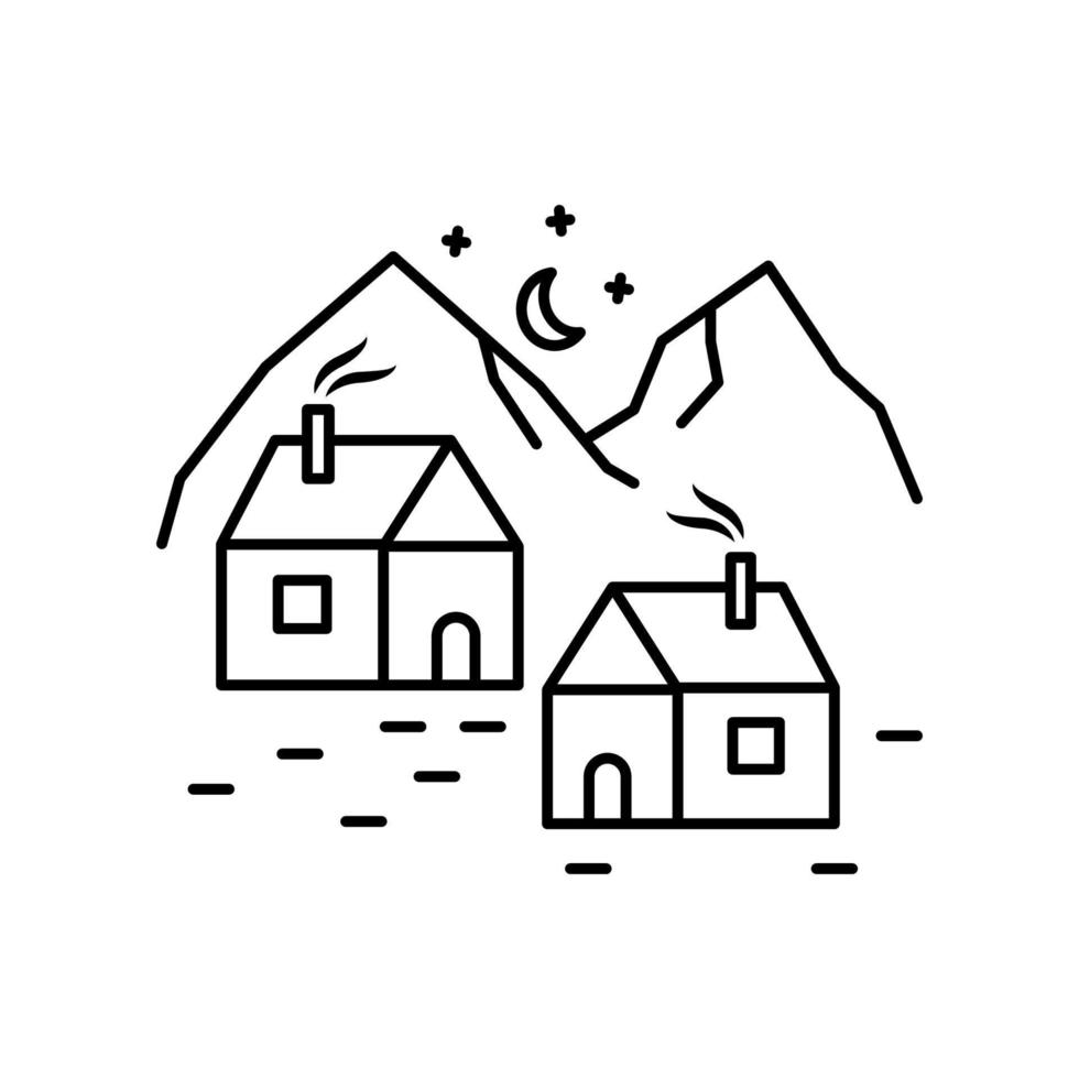 Mountain village line, outline vector sign, linear style pictogram vector icon