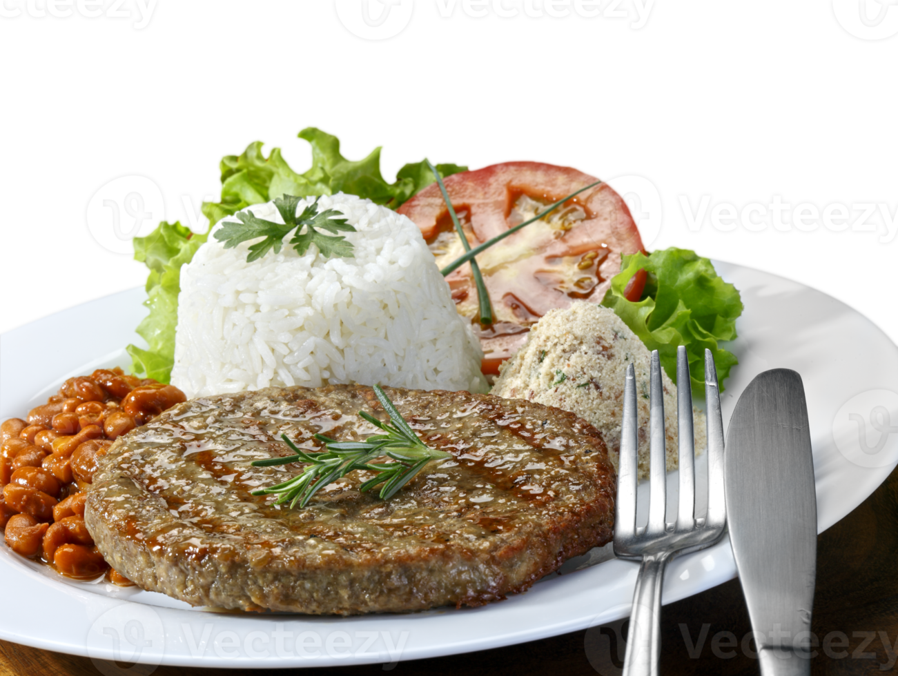 Hamburger Viande avec riz et salade png