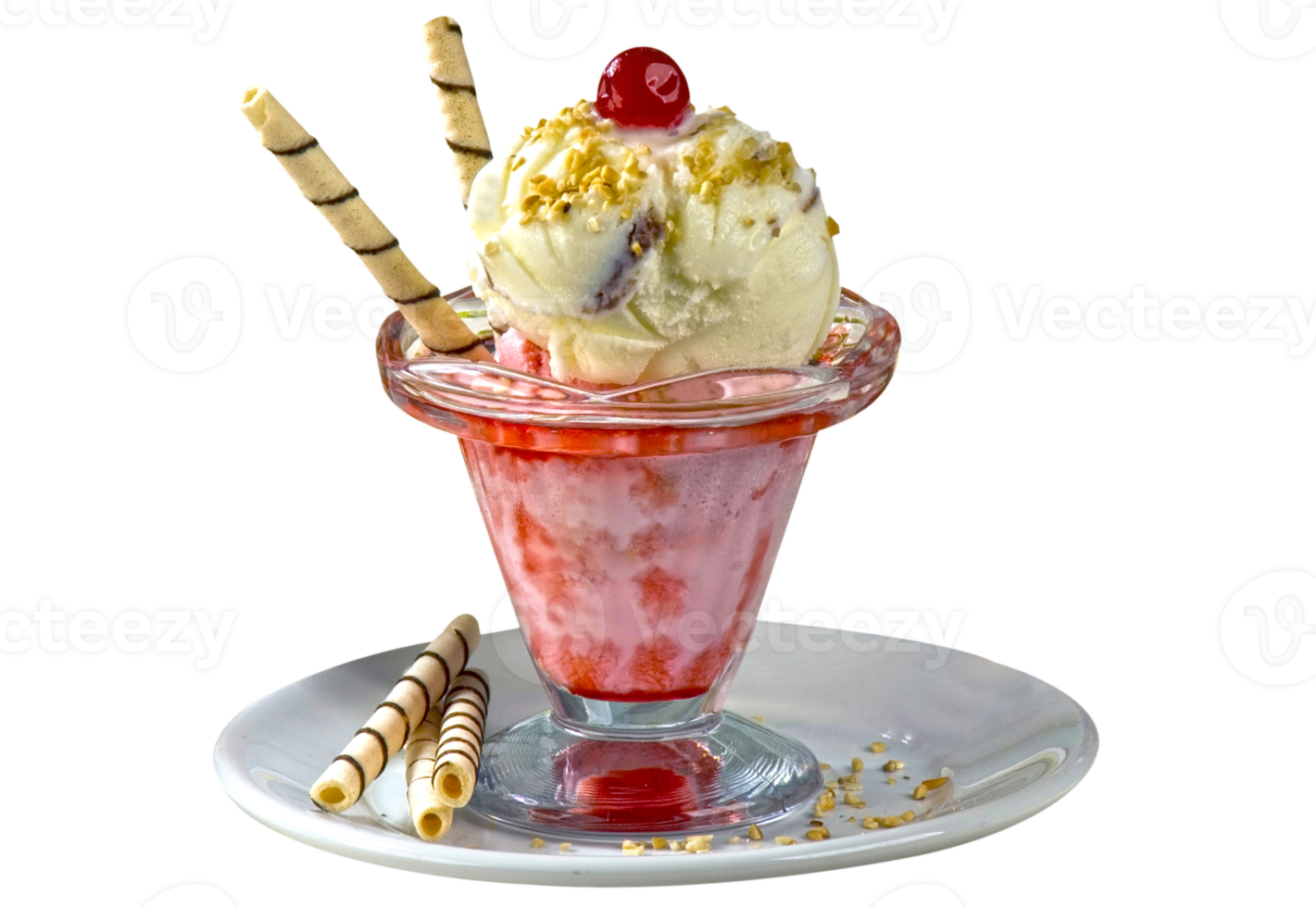 crema hielo crema taza con fresa salsa png