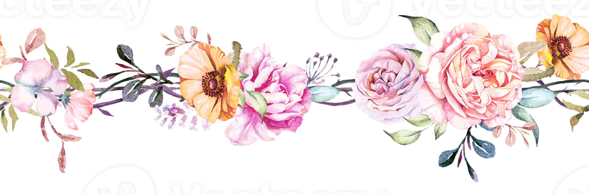 desatado flor border.floral padronizar com folha e rosa.perfeita botânico floral aro, para cartões, Casamento ou tecido.mão desenhar com aquarela. png