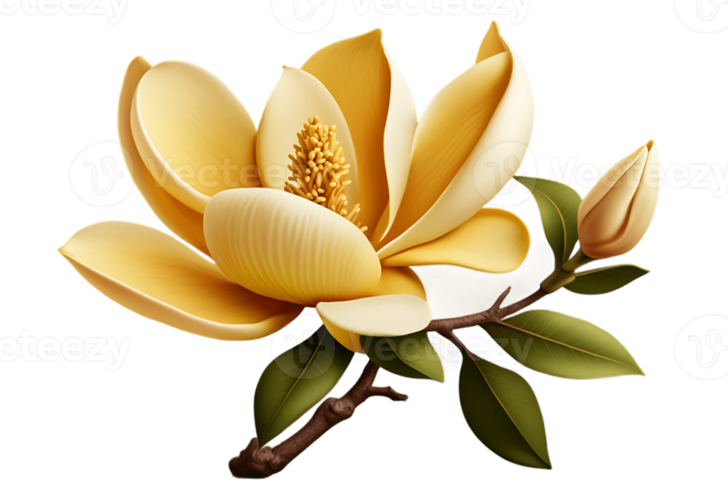 Realistic yellow magnolia isolated on transparent background. Beauty spring flower. PNG. Generative AI. png