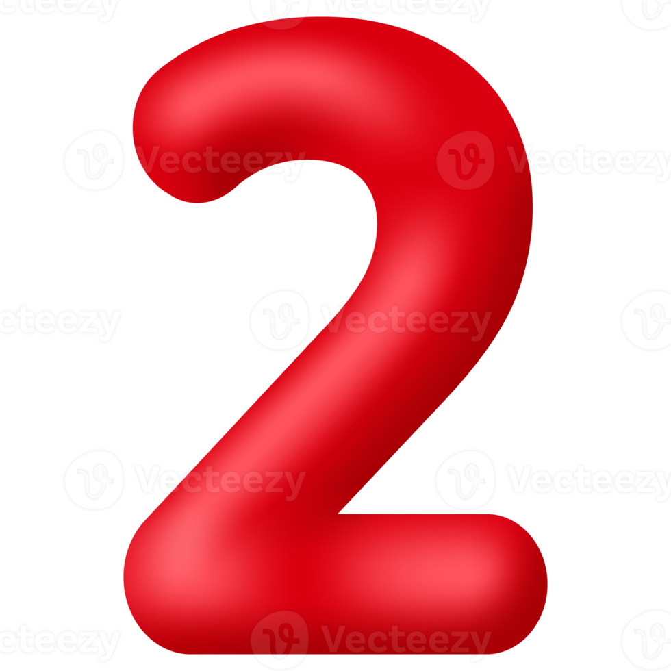 Red 3d number 2 isolated on transparent background. Decorative elements for banner, birthday or anniversary party. PNG