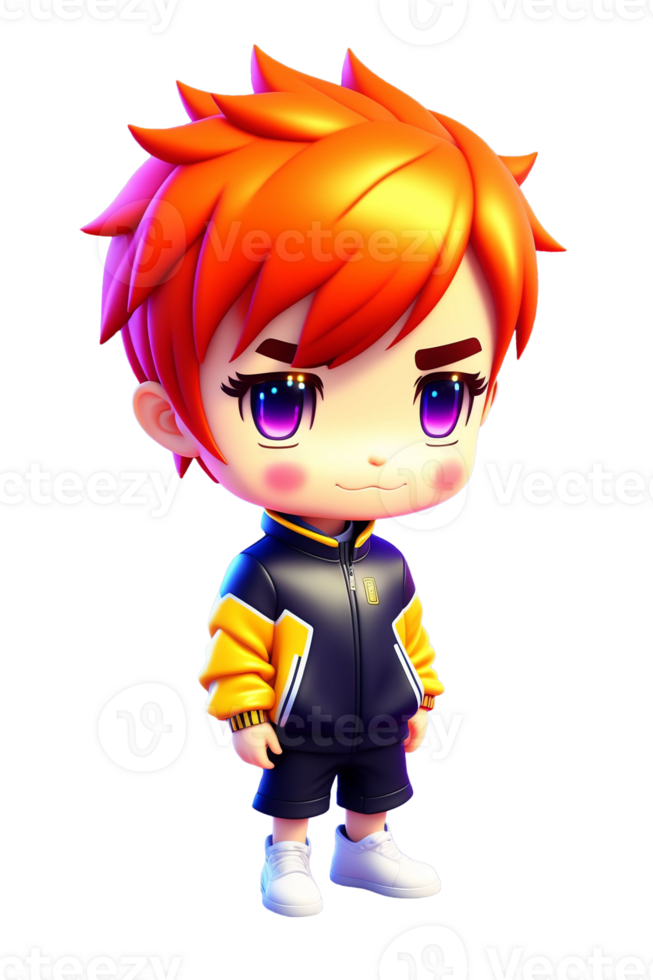 3D cute Anime Chibi Style boy character isolated on transparent background. Children Day. . PNG