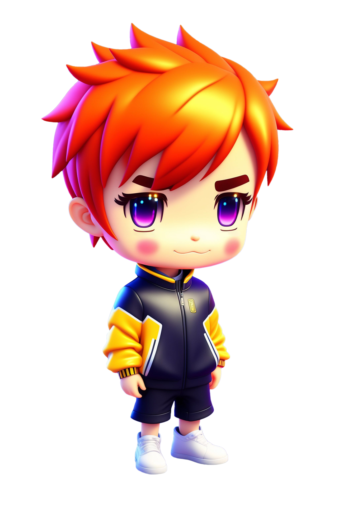 3D cute Anime Chibi Style boy character isolated on red background