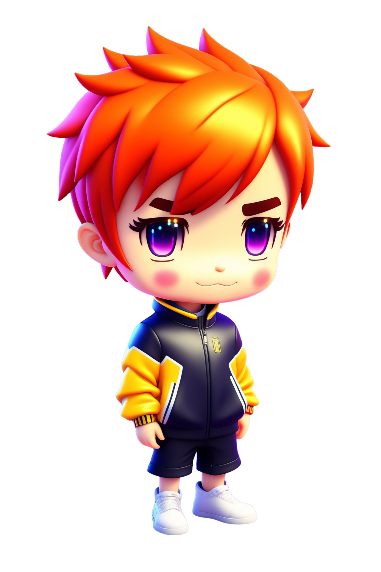 3D Cute Anime Chibi Style Boy Character Isolated On Transparent 