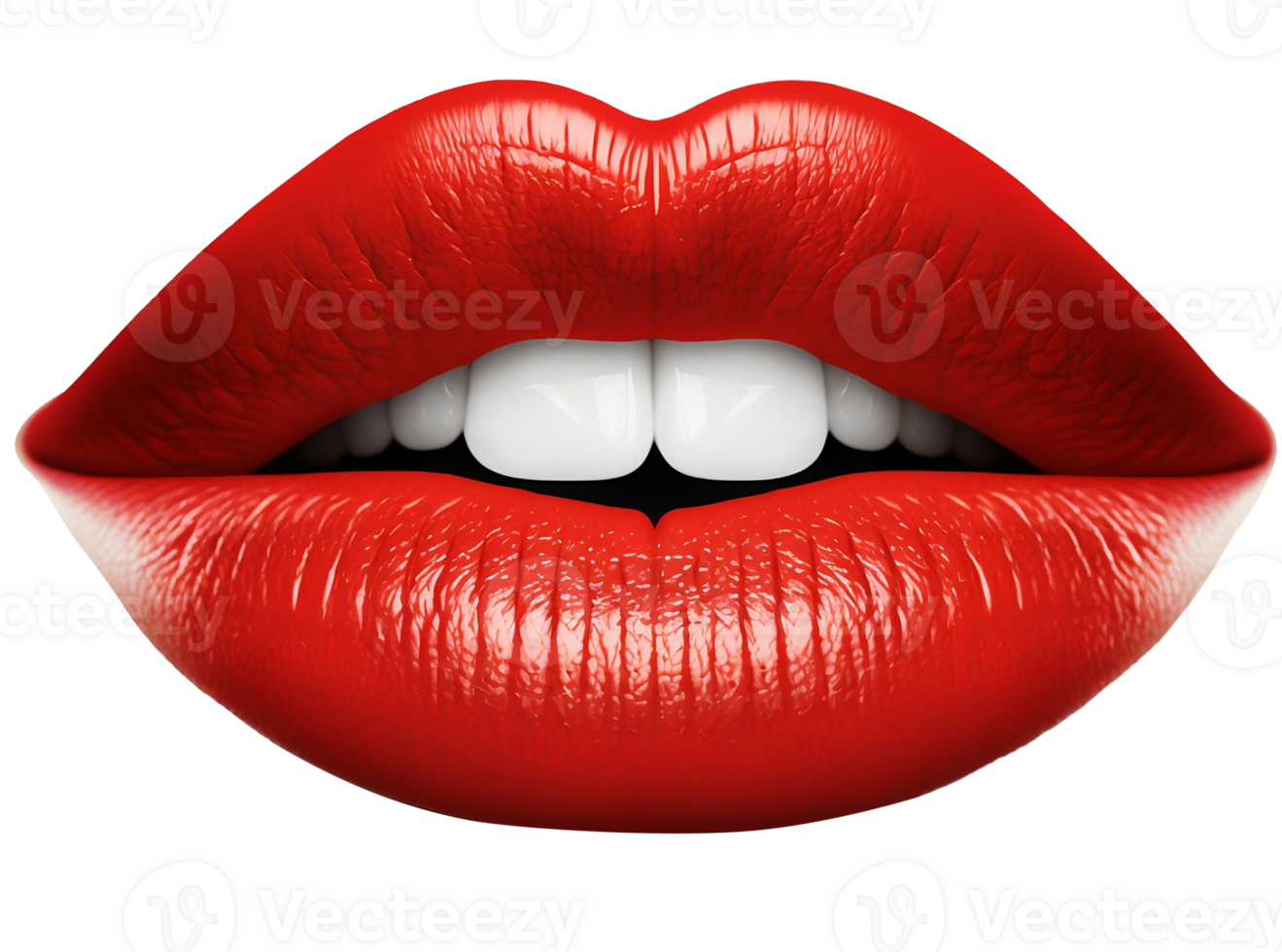 Close-up of sexy red female lips isolated on transparent background. . PNG