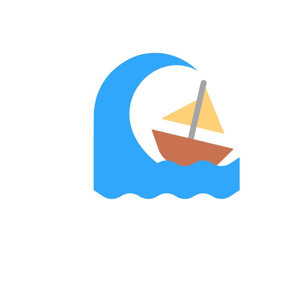 Storm, wave, boat, ocean vector icon