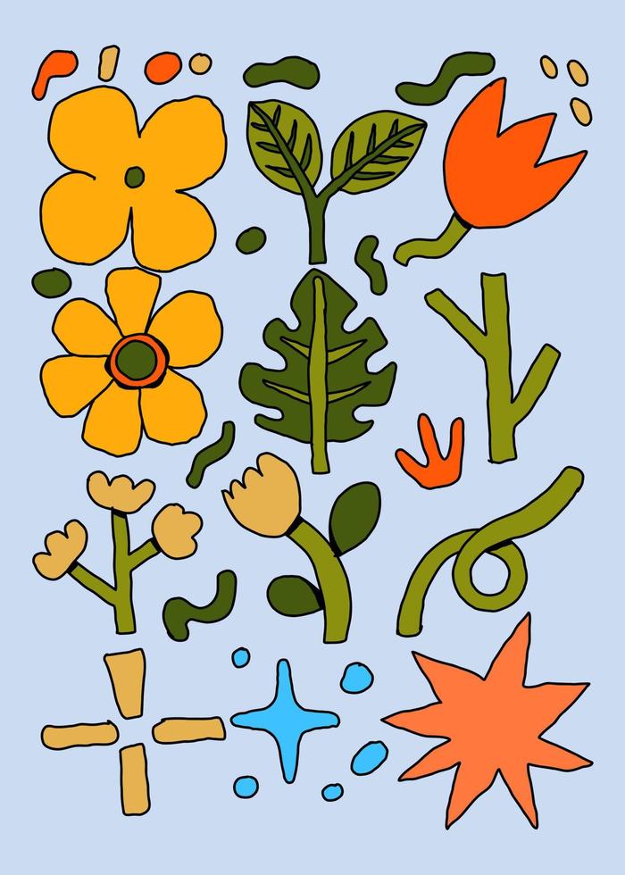 doodle hand drawn colorful spring flowers 1 vector