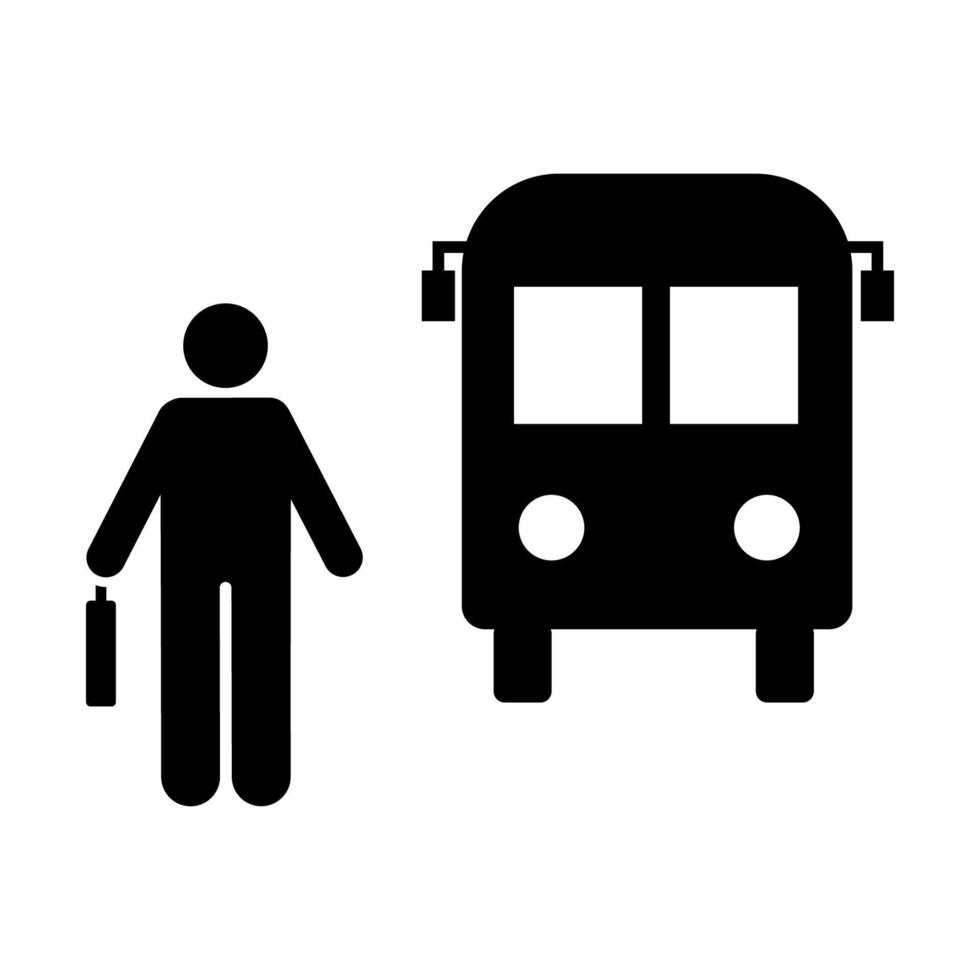 Man, bus, to wait, work, go vector icon