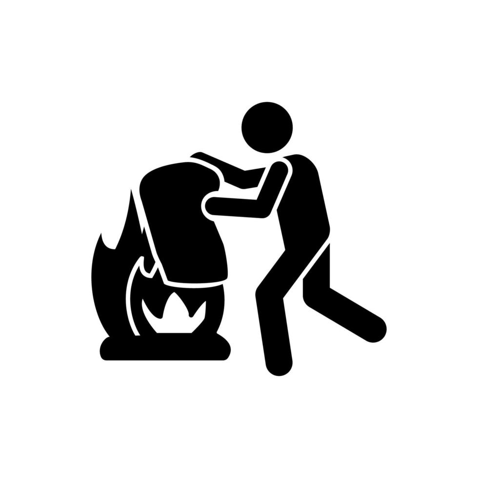 Extinguish a fire, man vector icon