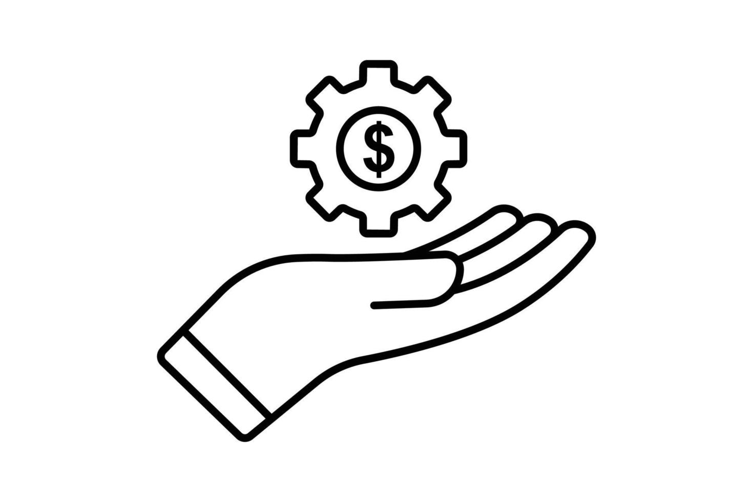 Financial services icon illustration. Hand icon with dollar and gear. icon related to industry. Line icon style. Simple vector design editable