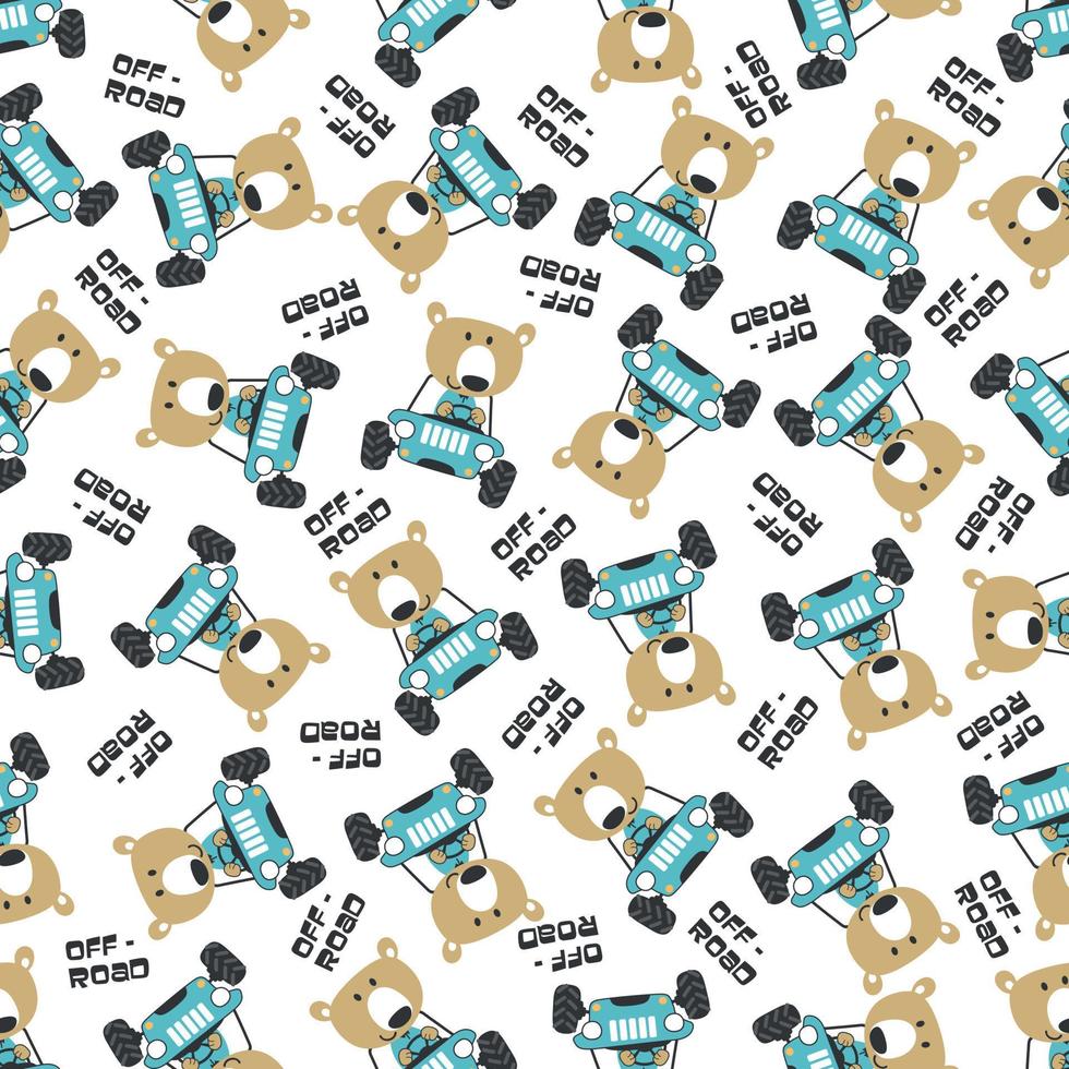 Seamless pattern vector of off road car with animal driver.