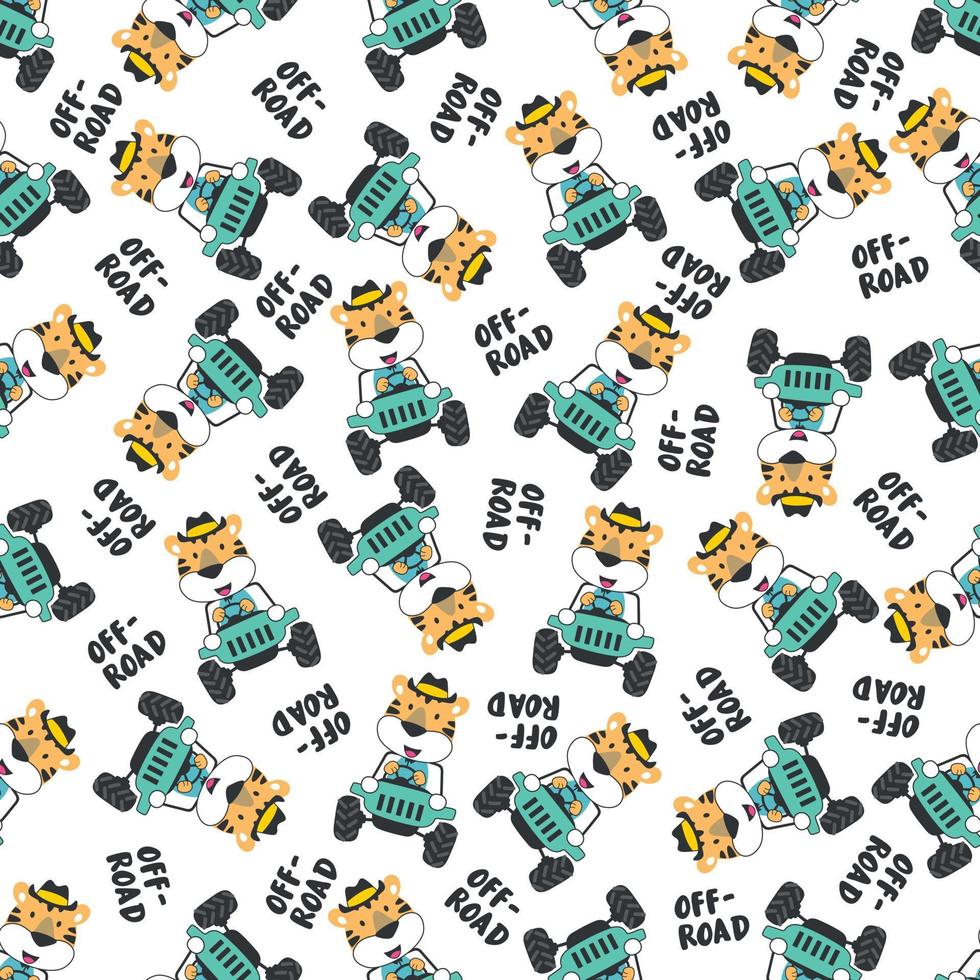 Seamless pattern vector of off road car with animal driver.