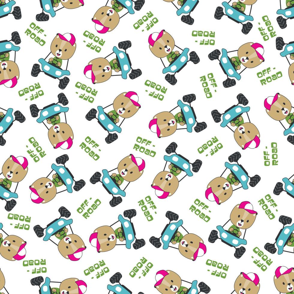 Seamless pattern vector of off road car with animal driver.