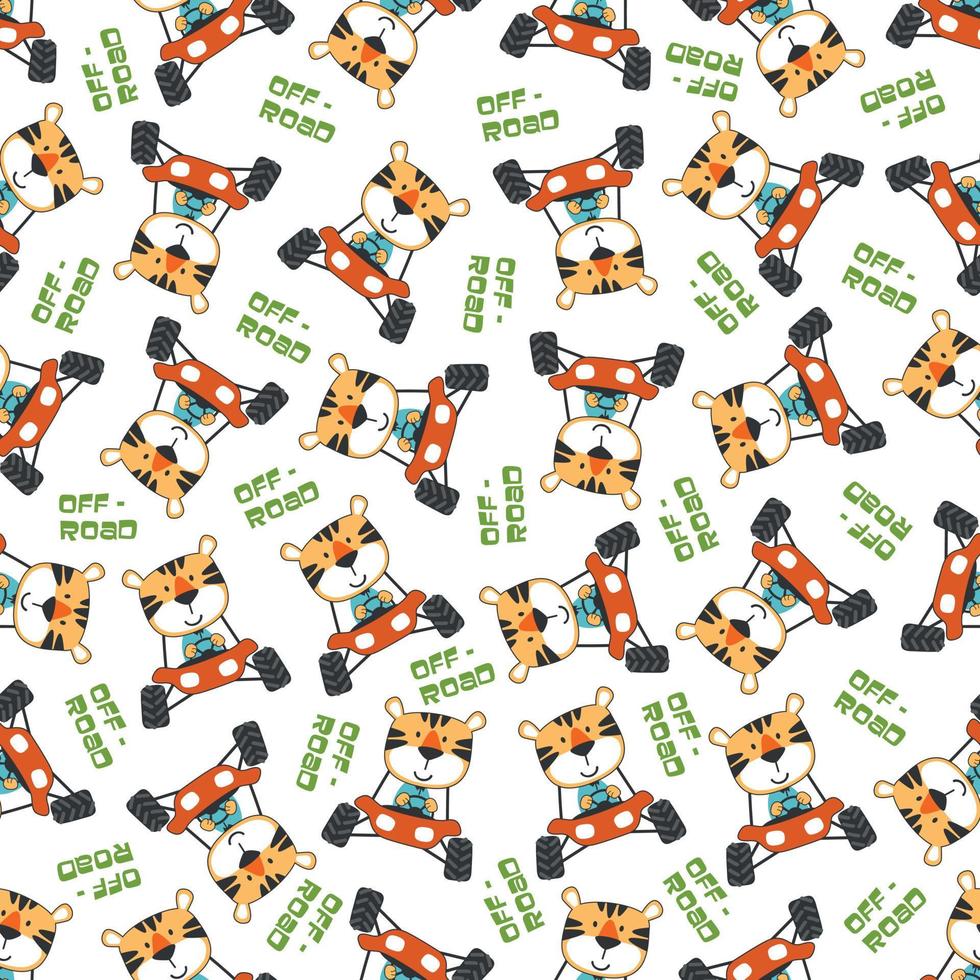 Seamless pattern vector of off road car with animal driver.