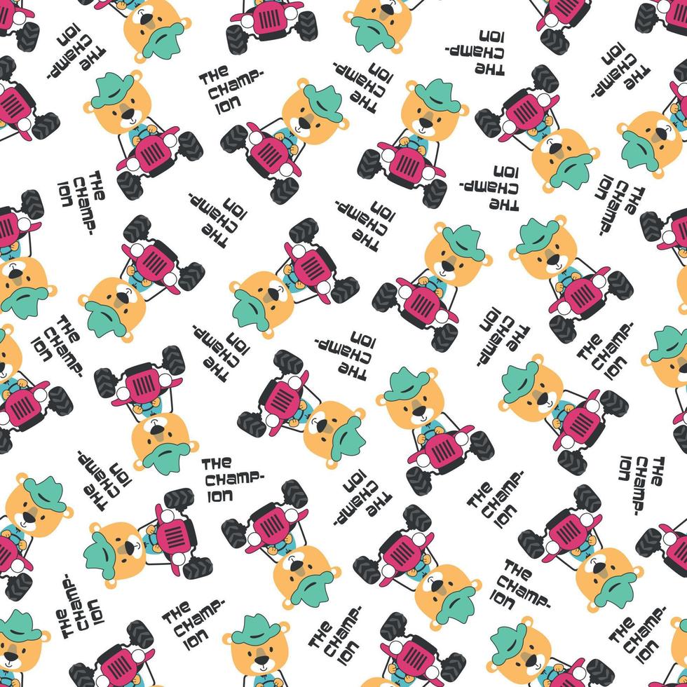 Seamless pattern vector of off road car with animal driver.