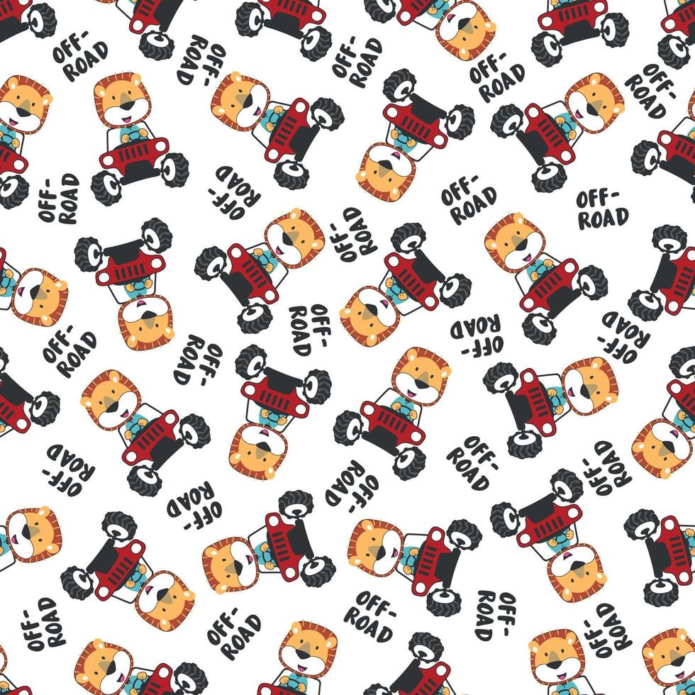 Seamless pattern vector of off road car with animal driver.