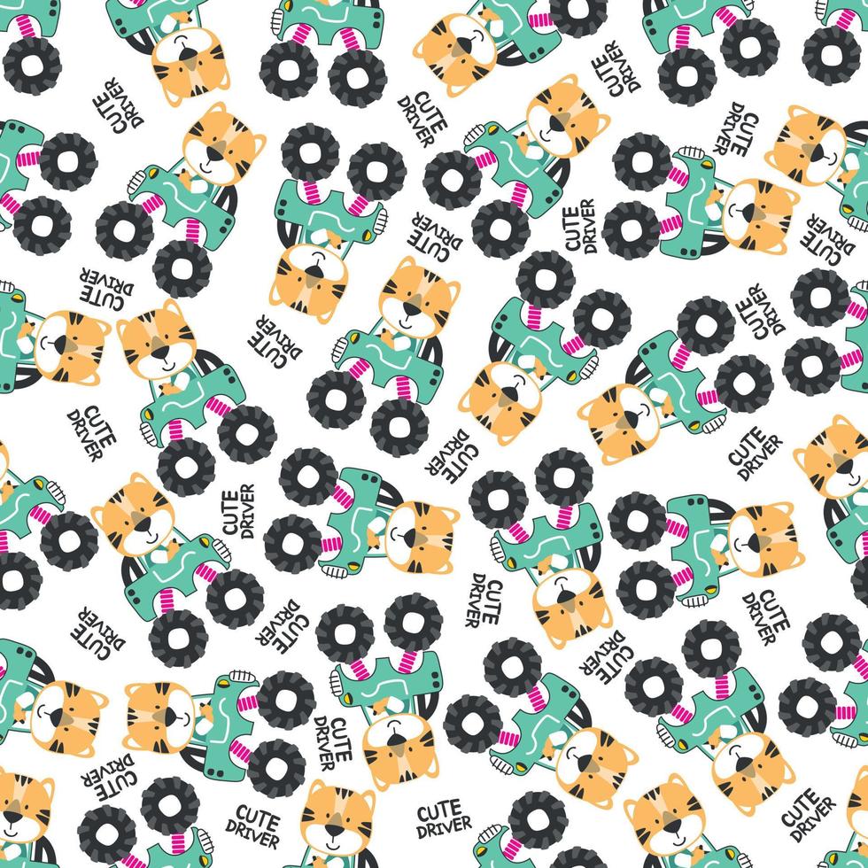 Seamless pattern vector of off road car with animal driver.