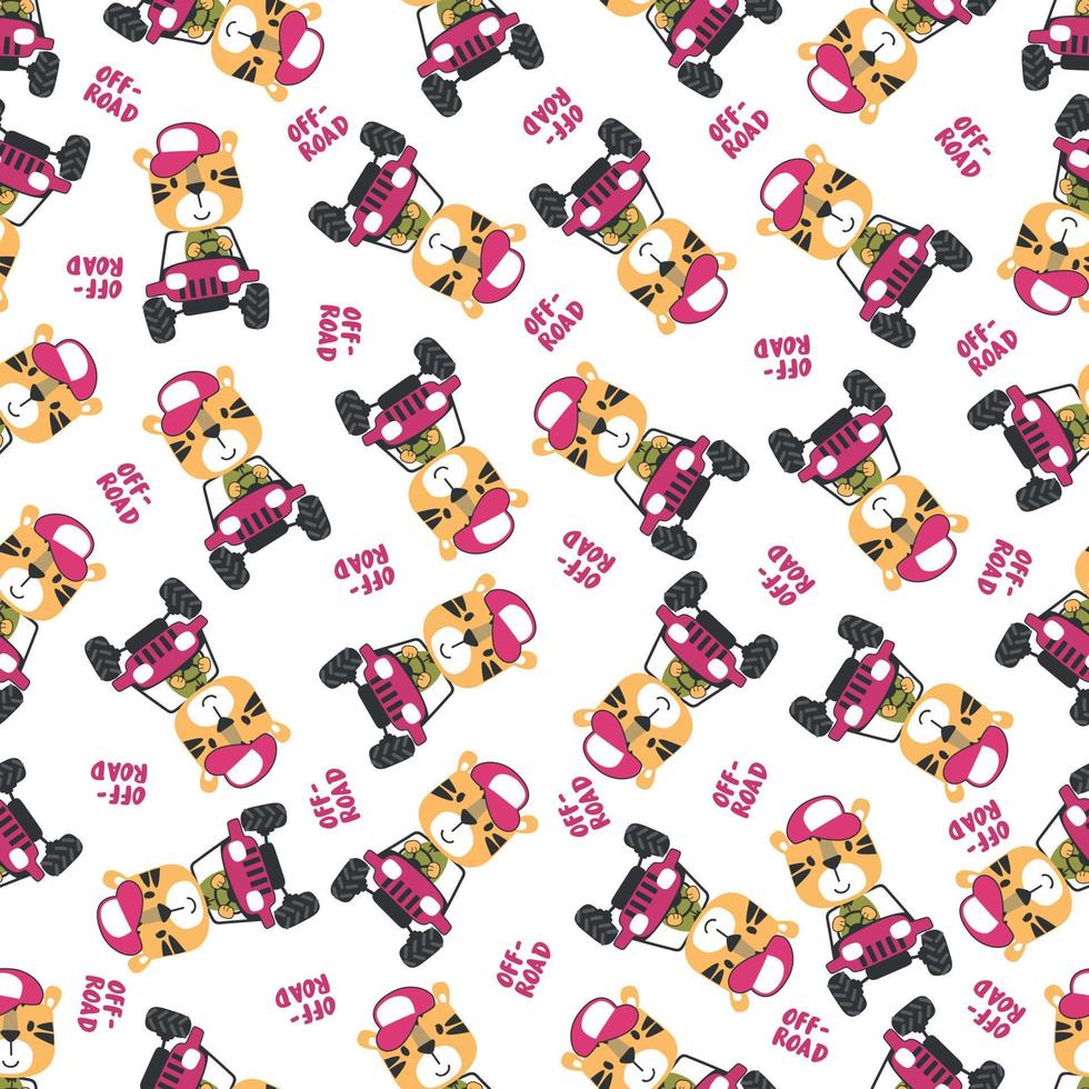 Seamless pattern vector of off road car with animal driver.