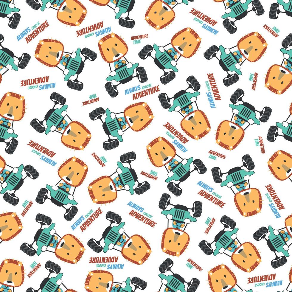 Seamless pattern vector of off road car with animal driver.