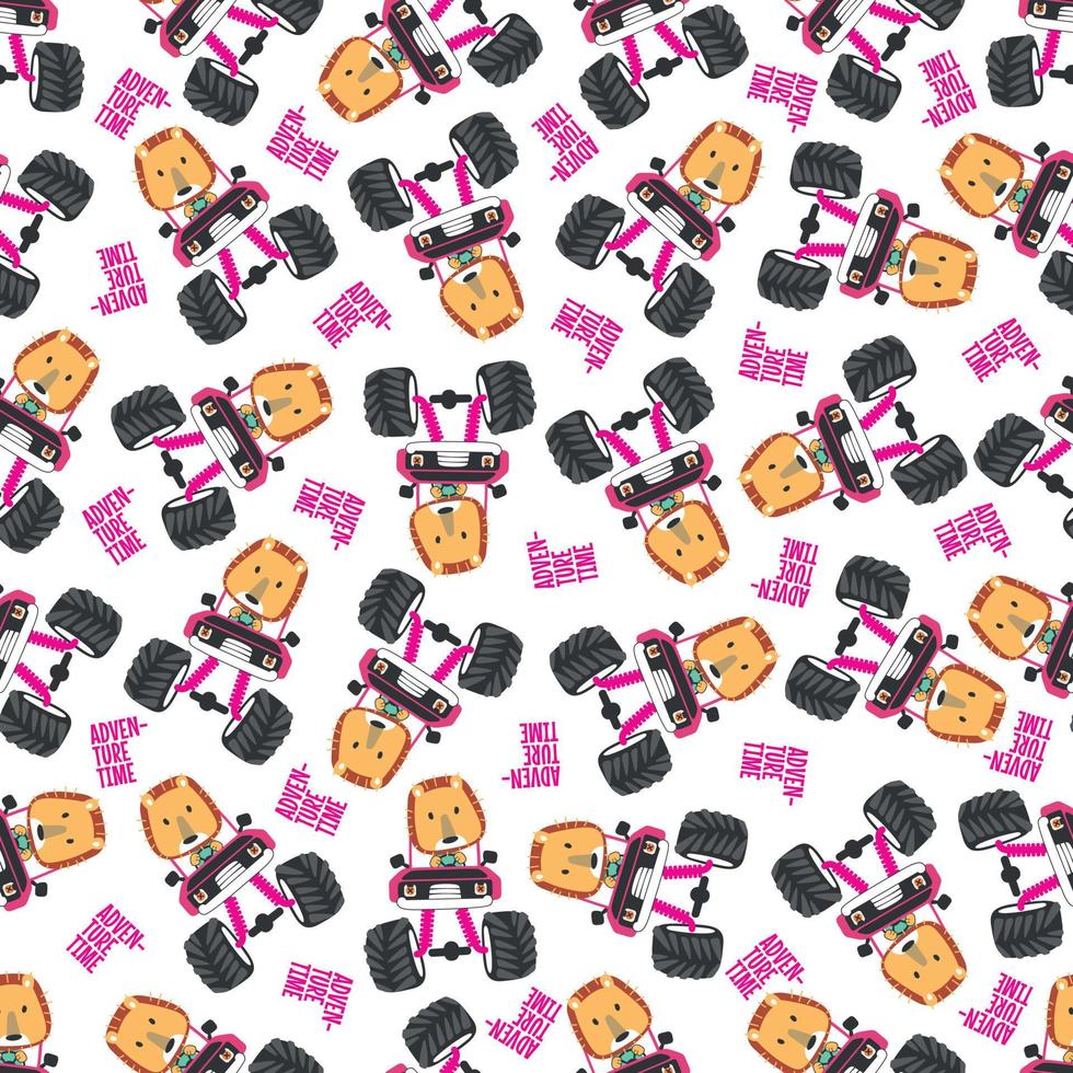 Seamless pattern vector of off road car with animal driver.