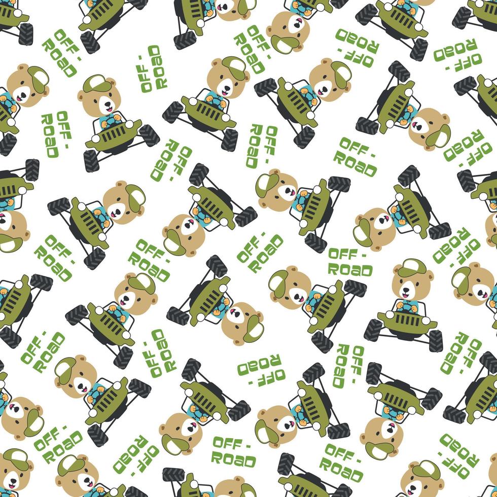 Seamless pattern vector of off road car with animal driver.