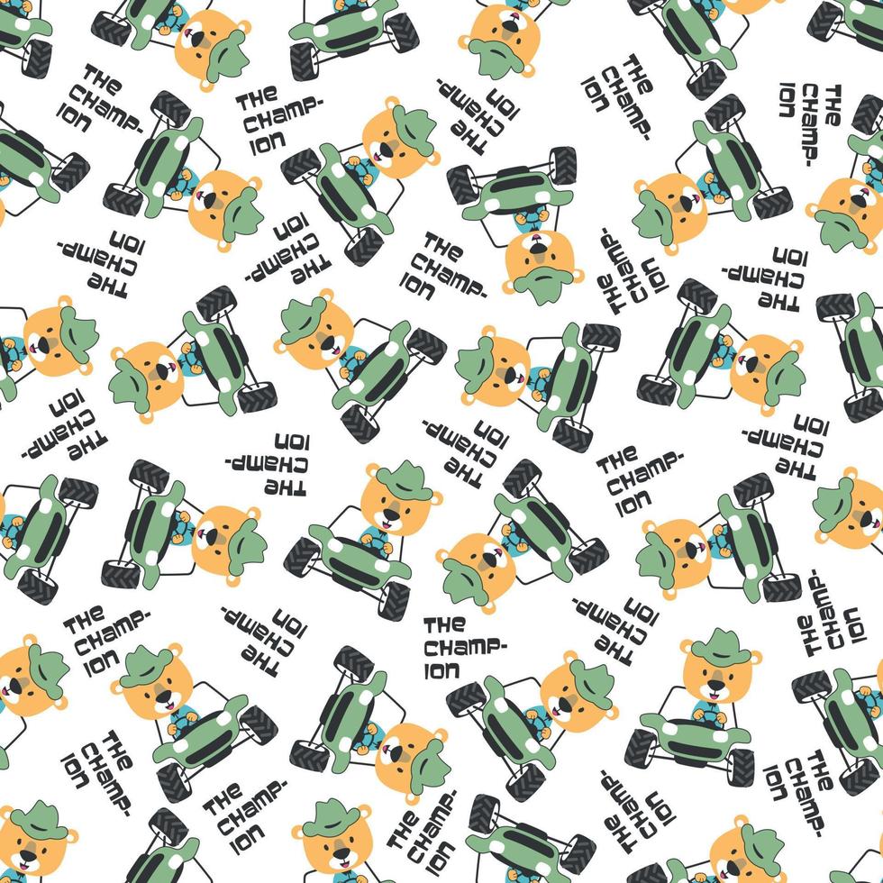 Seamless pattern vector of off road car with animal driver.