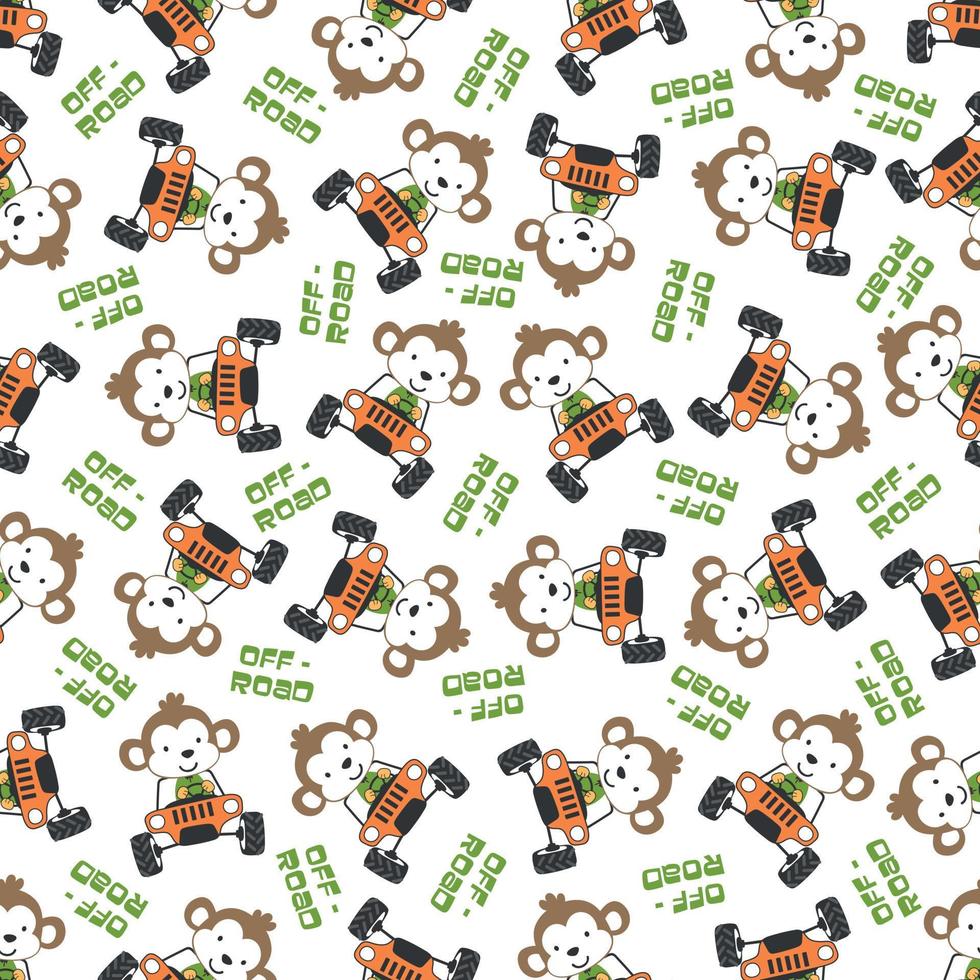 Seamless pattern vector of off road car with animal driver.