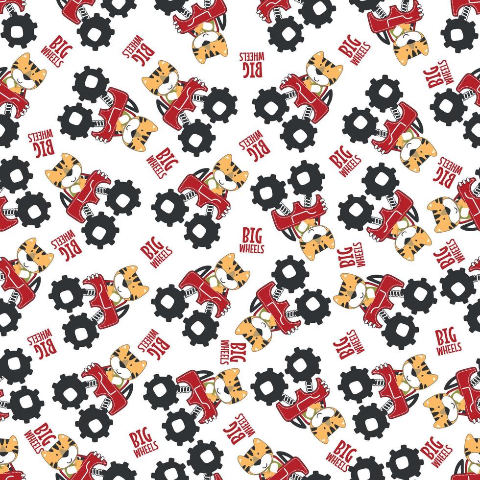 Seamless pattern vector of off road car with animal driver.