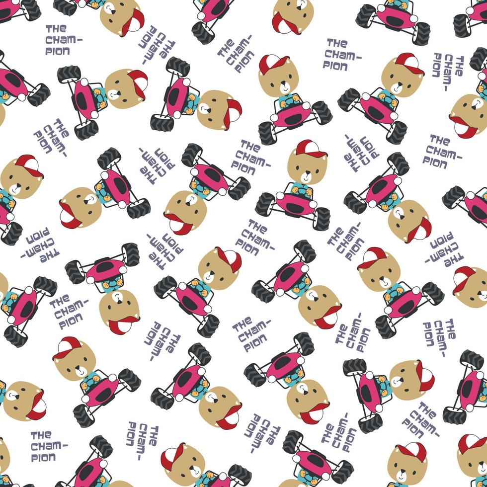 Seamless pattern vector of off road car with animal driver.