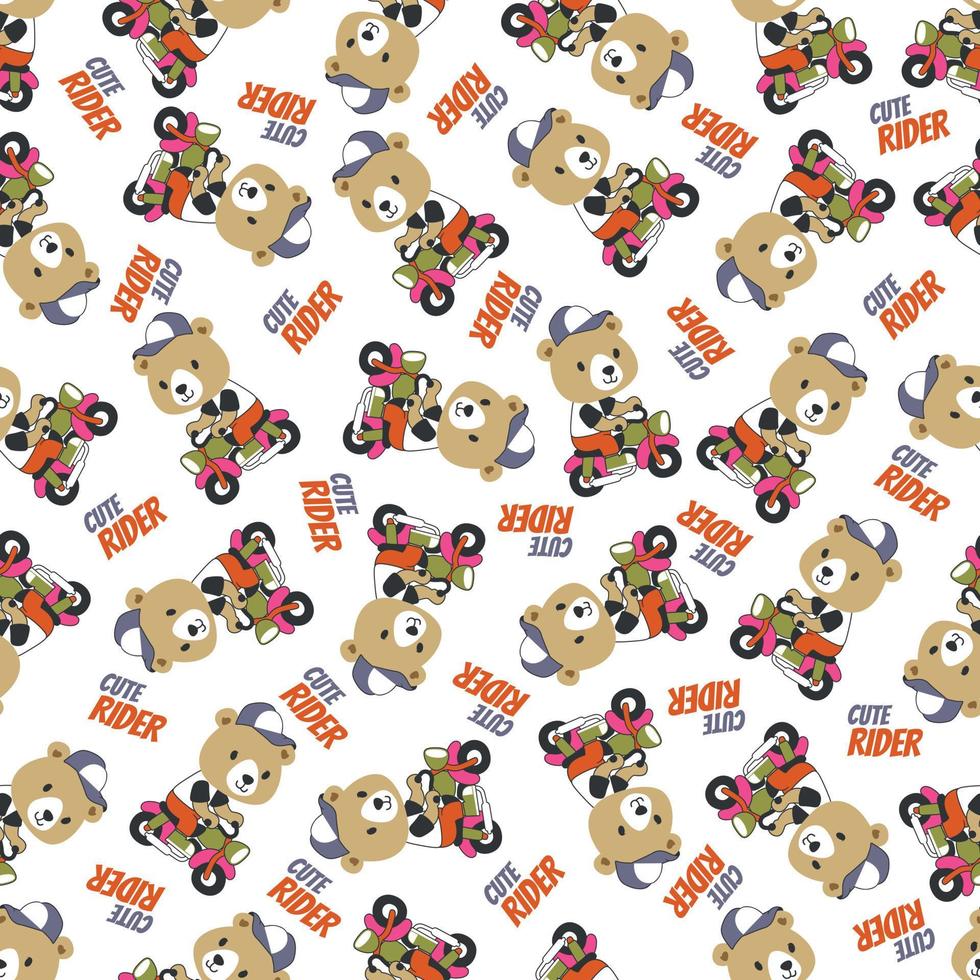 Seamless pattern texture with Cute little animal Riding motorcycle, Cartoon Vector Icon Illustration.