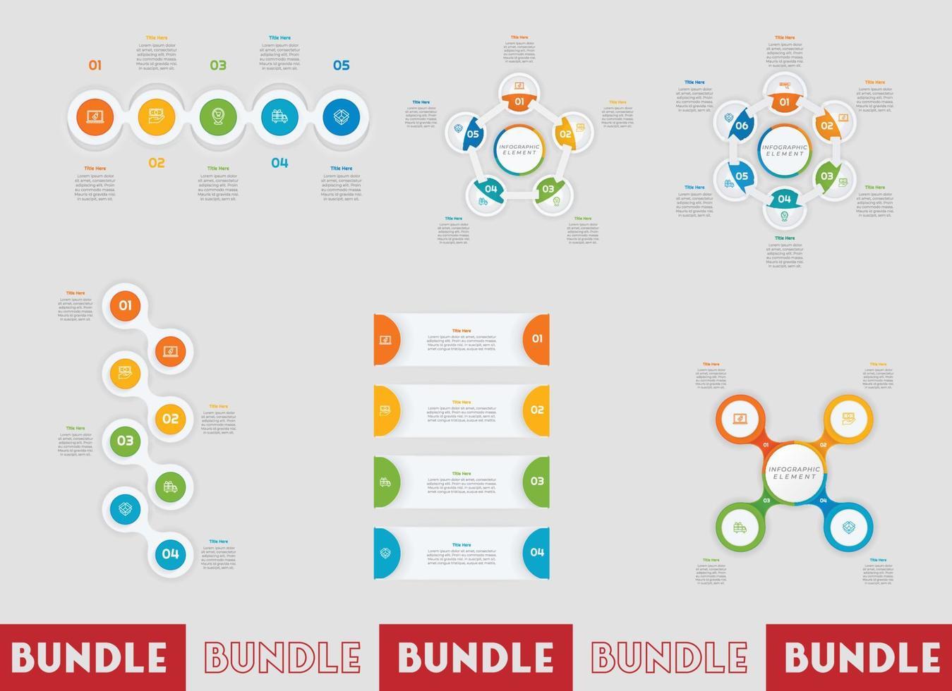 Infographic bundle set with 4, 5, 6 steps, options or processes for workflow layout, diagram, annual report, presentation and web design. vector