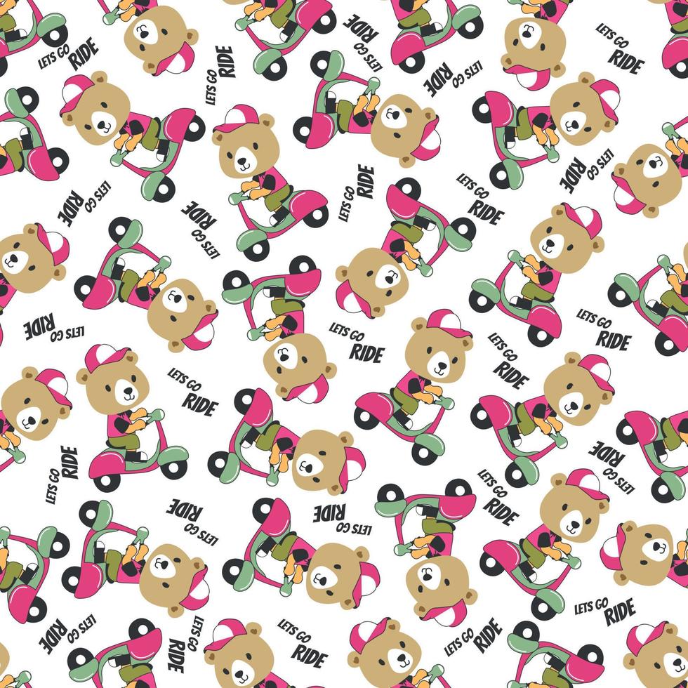 Cartoon seamless pattern of cute animal riding Scooter . Can be used for t-shirt printing and other decoration. vector