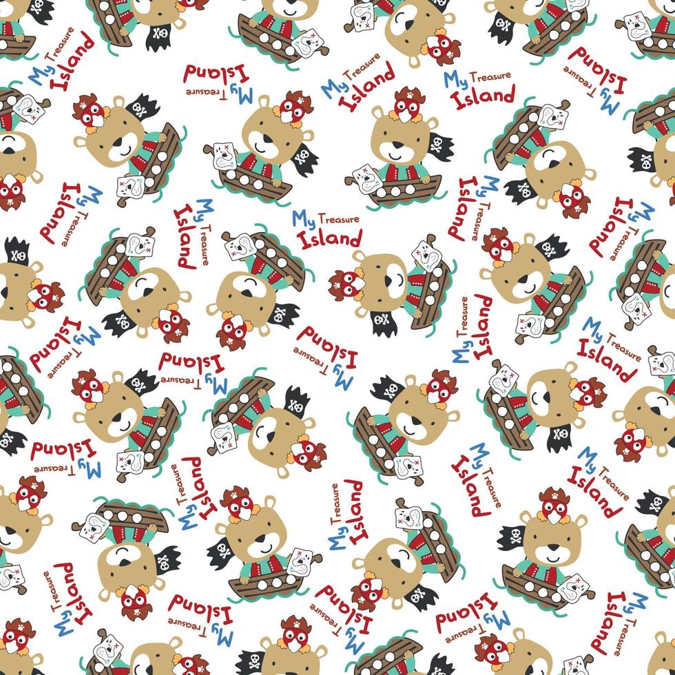 Seamless pattern of funny bear pirate with treasure chest, Can be used for t-shirt print and other decoration. vector