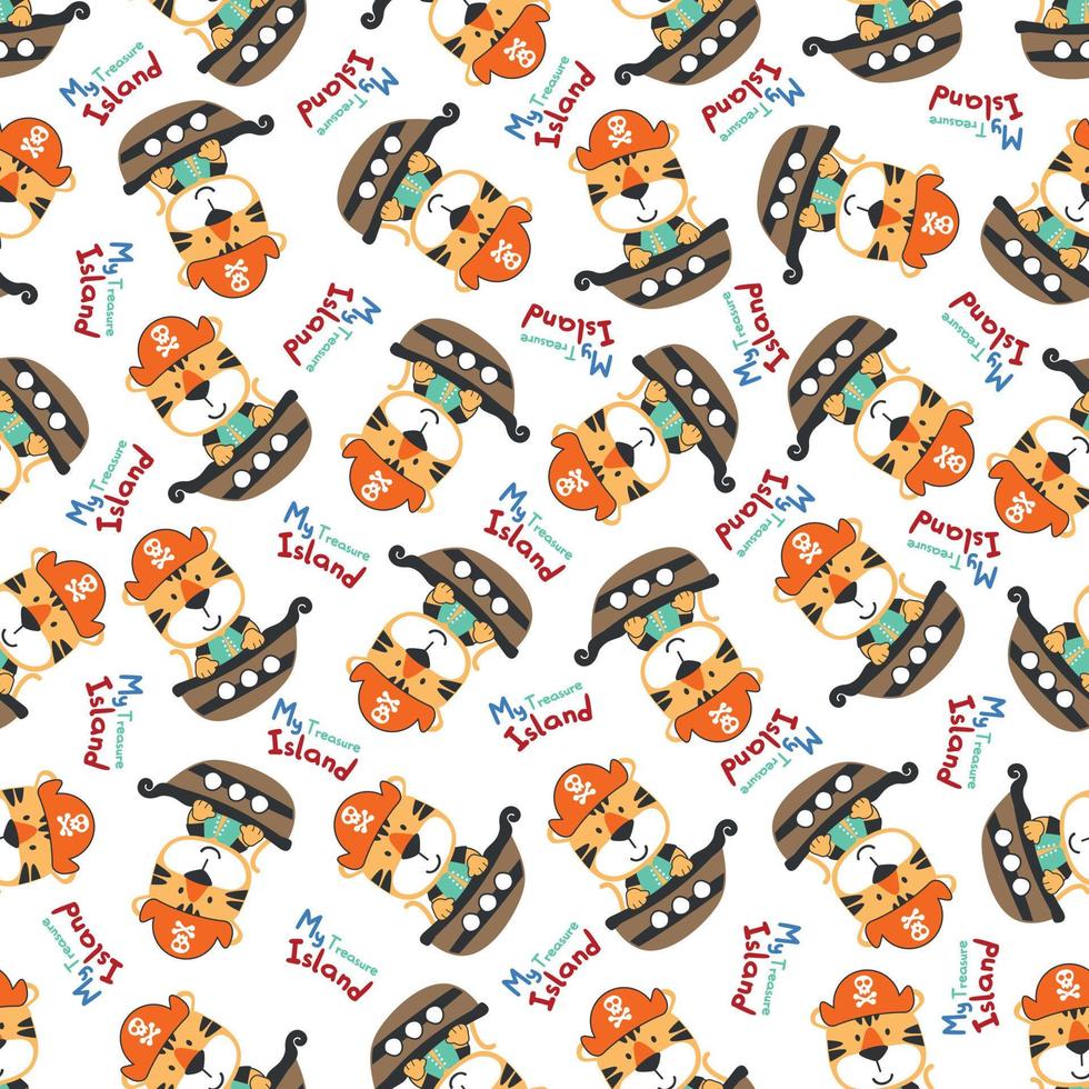 Seamless pattern of funny bear pirate with treasure chest, Can be used for t-shirt print and other decoration. vector