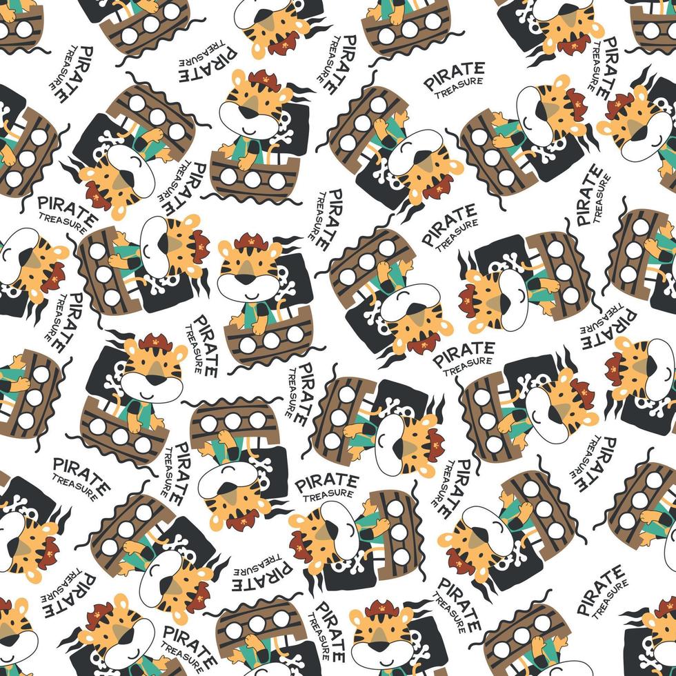 Seamless pattern of funny bear pirate with treasure chest, Can be used for t-shirt print and other decoration. vector