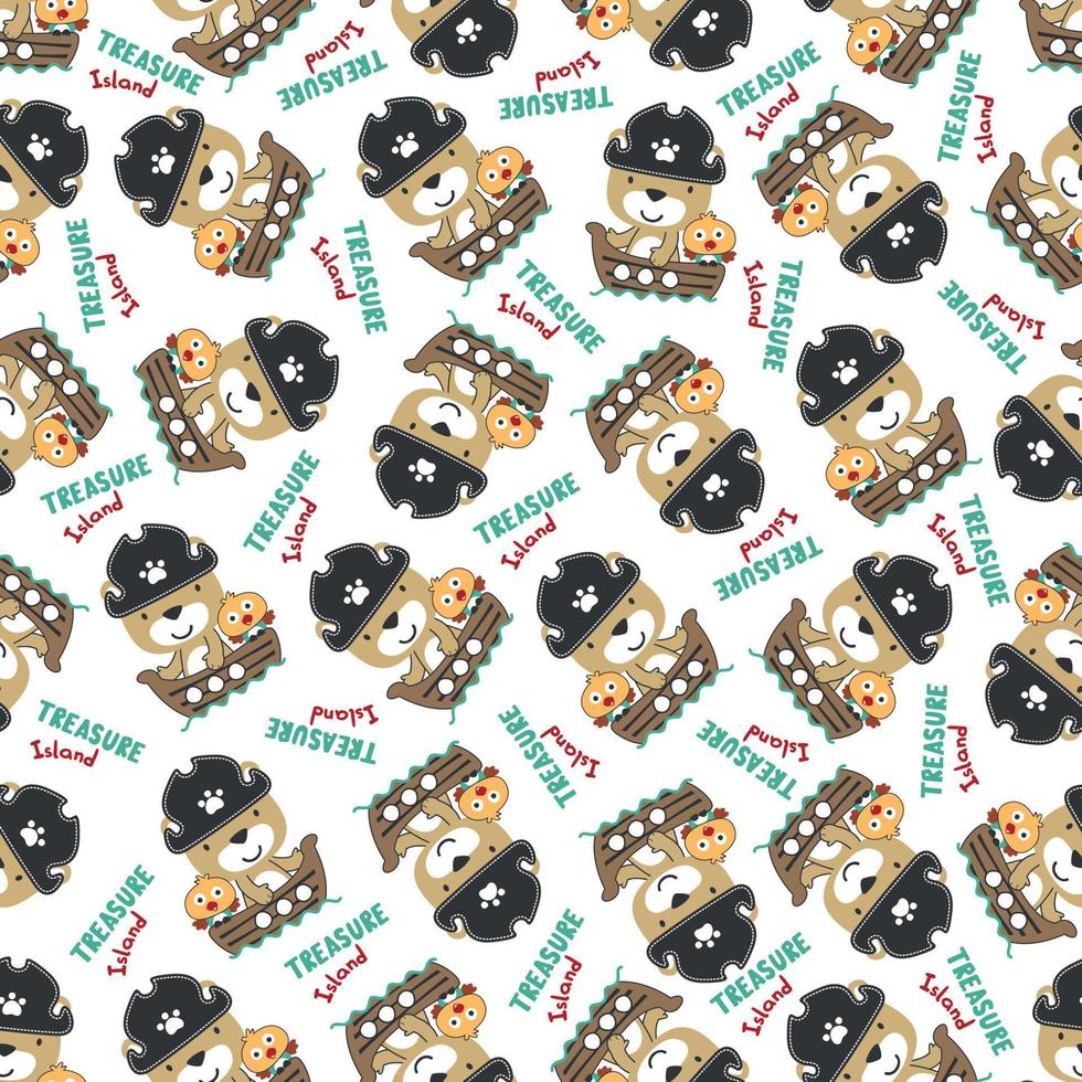 Seamless pattern of funny bear pirate with treasure chest, Can be used for t-shirt print and other decoration. vector