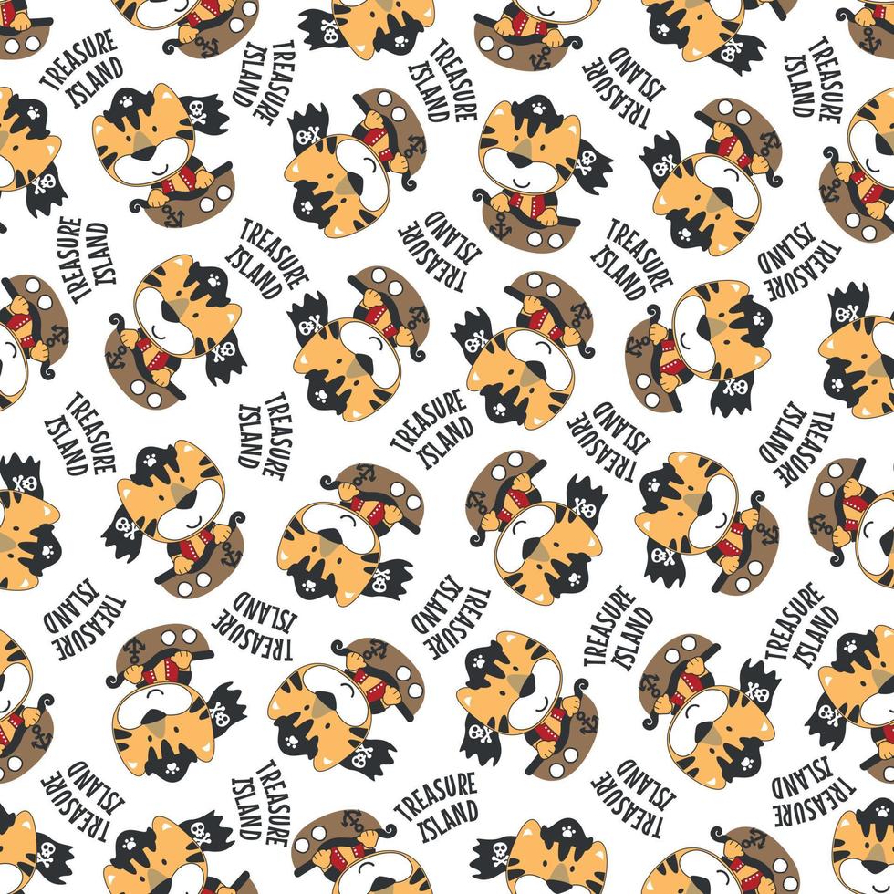 Seamless pattern of funny bear pirate with treasure chest, Can be used for t-shirt print and other decoration. vector