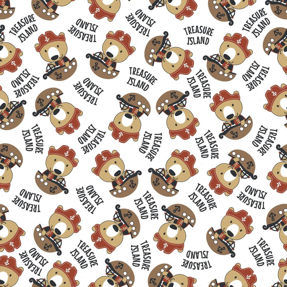 Seamless pattern of funny bear pirate with treasure chest, Can be used for t-shirt print and other decoration. vector