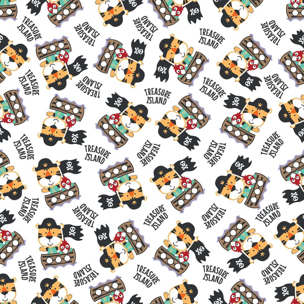 Seamless pattern of funny bear pirate with treasure chest, Can be used for t-shirt print and other decoration. vector