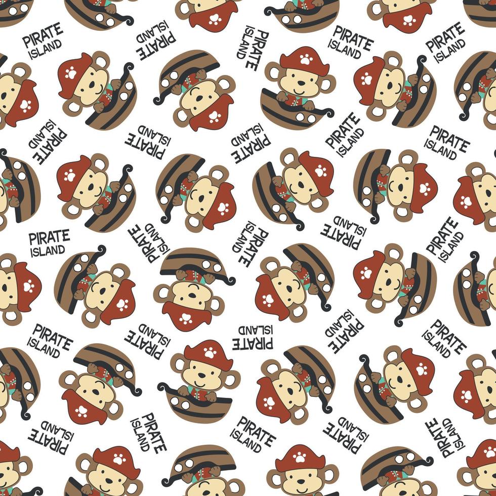 Seamless pattern of funny bear pirate with treasure chest, Can be used for t-shirt print and other decoration. vector