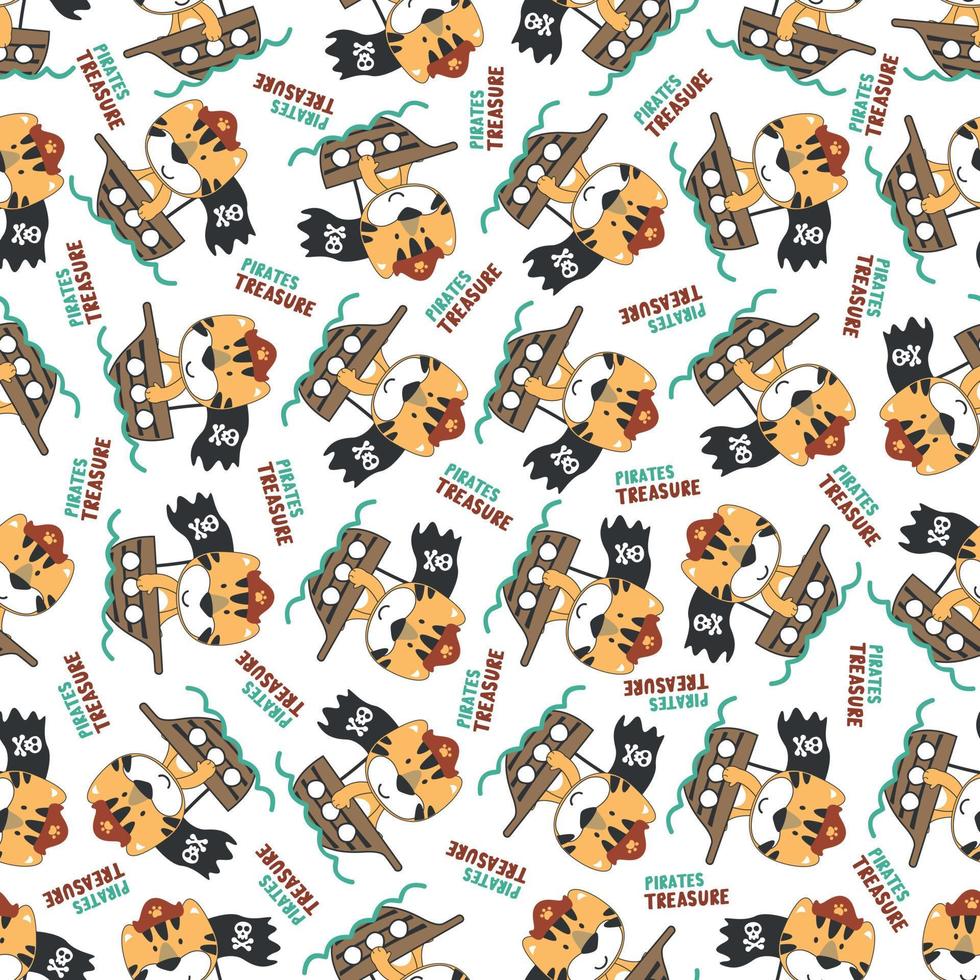 Seamless pattern of funny bear pirate with treasure chest, Can be used for t-shirt print and other decoration. vector