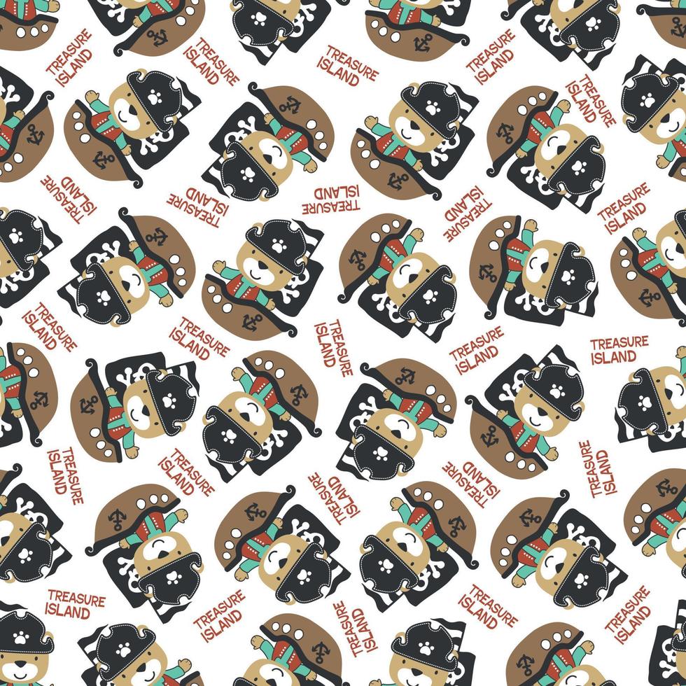 Seamless pattern of funny bear pirate with treasure chest, Can be used for t-shirt print and other decoration. vector