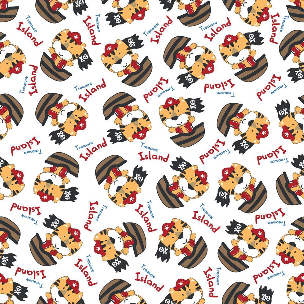 Seamless pattern of funny bear pirate with treasure chest, Can be used for t-shirt print and other decoration. vector