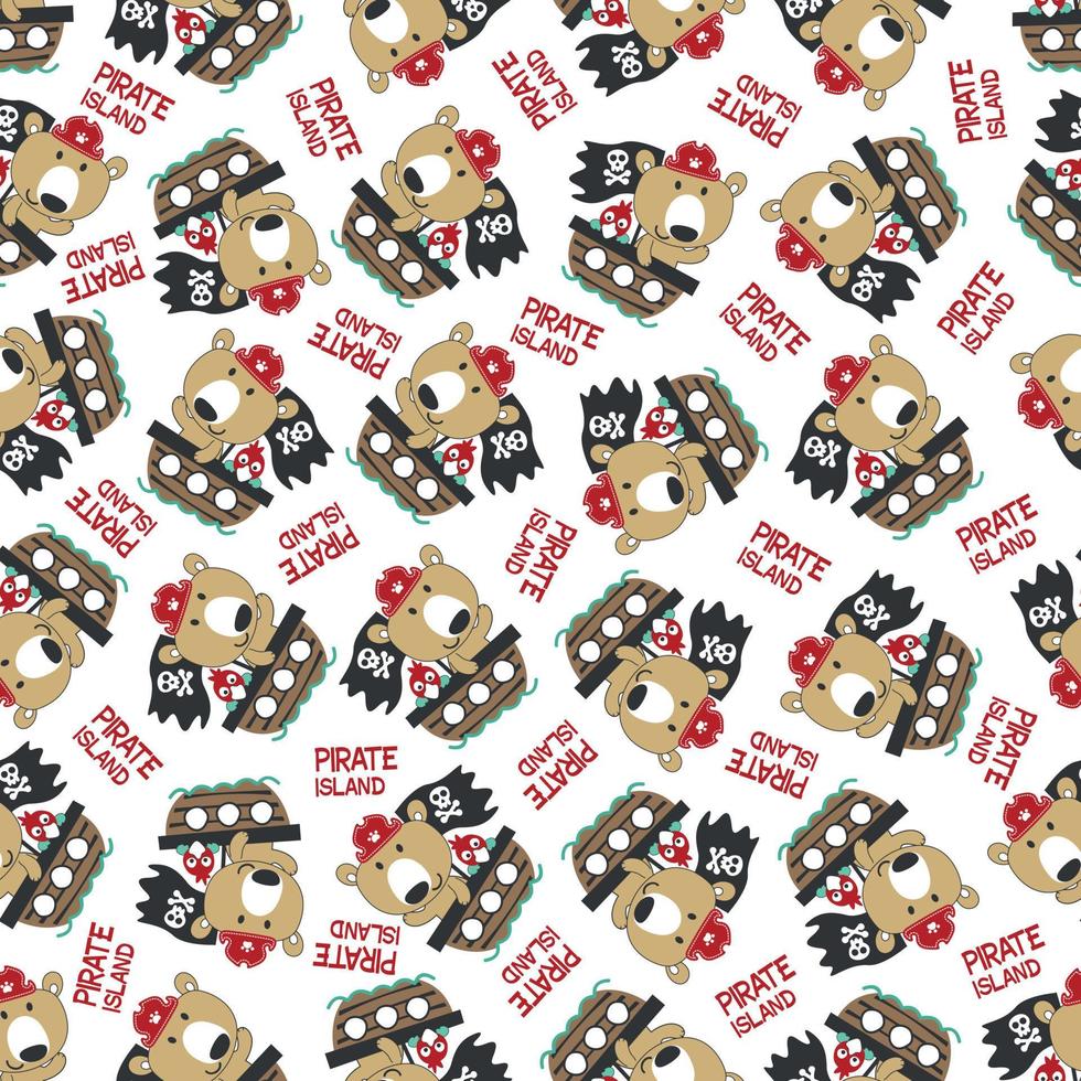 Seamless pattern of funny bear pirate with treasure chest, Can be used for t-shirt print and other decoration. vector