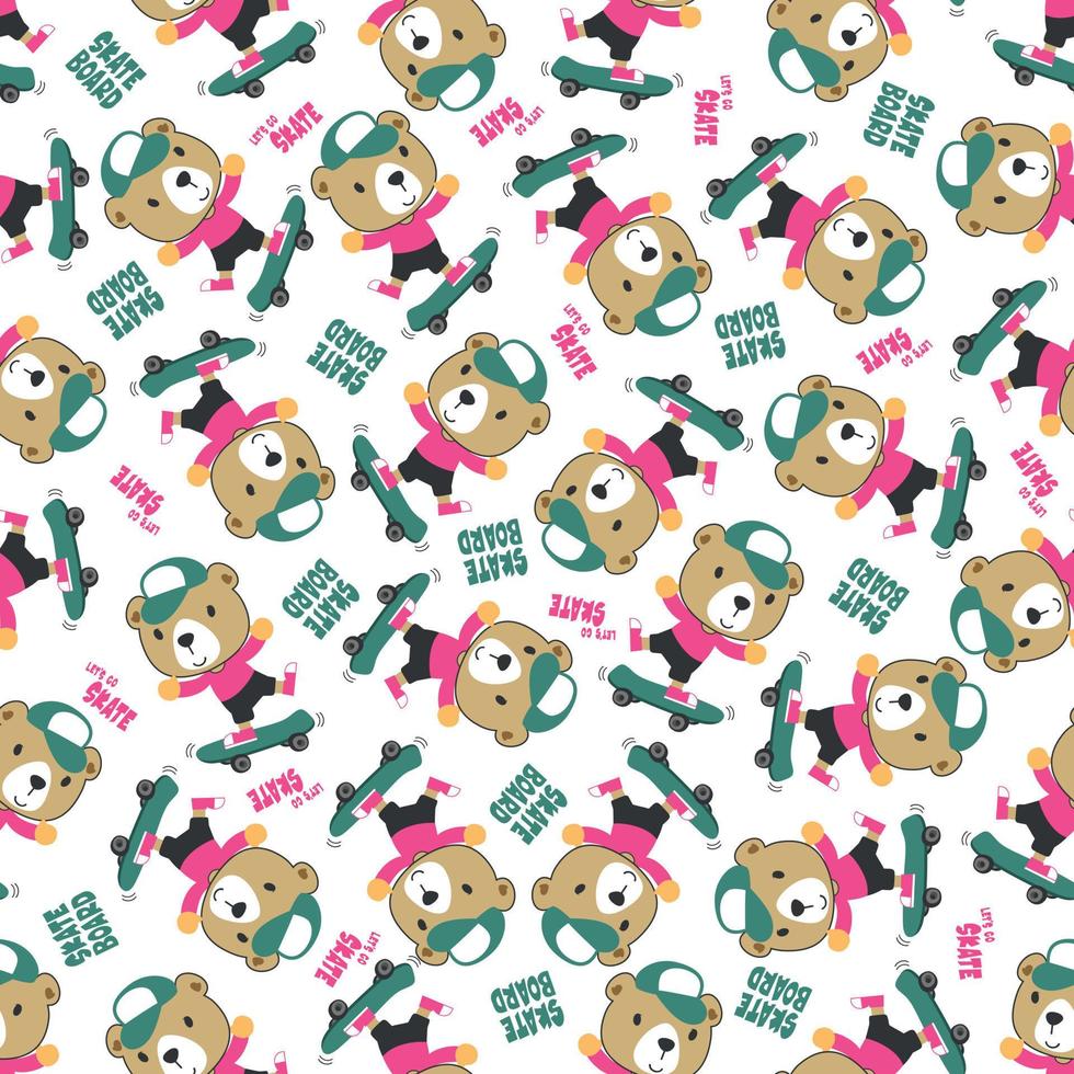 Seamless pattern with cute little monkey on skate board, For fabric textile, nursery,  and other decoration. vector