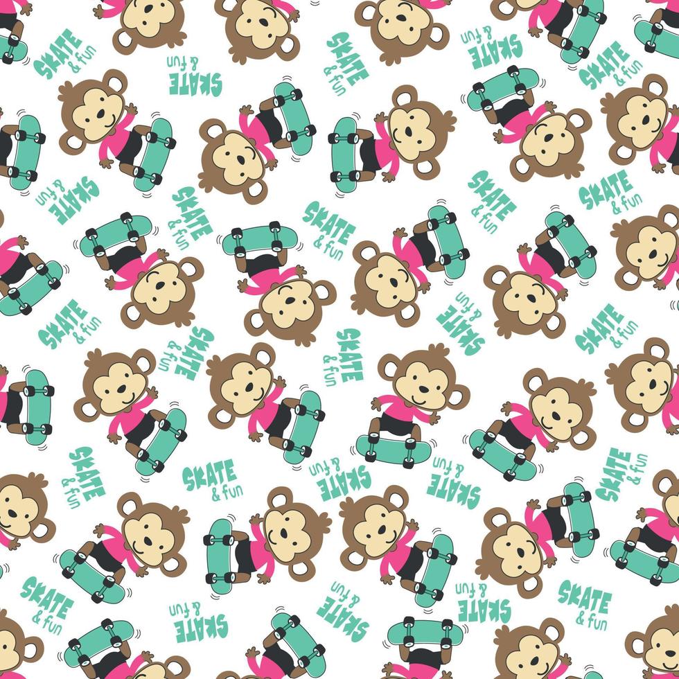 Seamless pattern with cute little monkey on skate board, For fabric textile, nursery,  and other decoration. vector