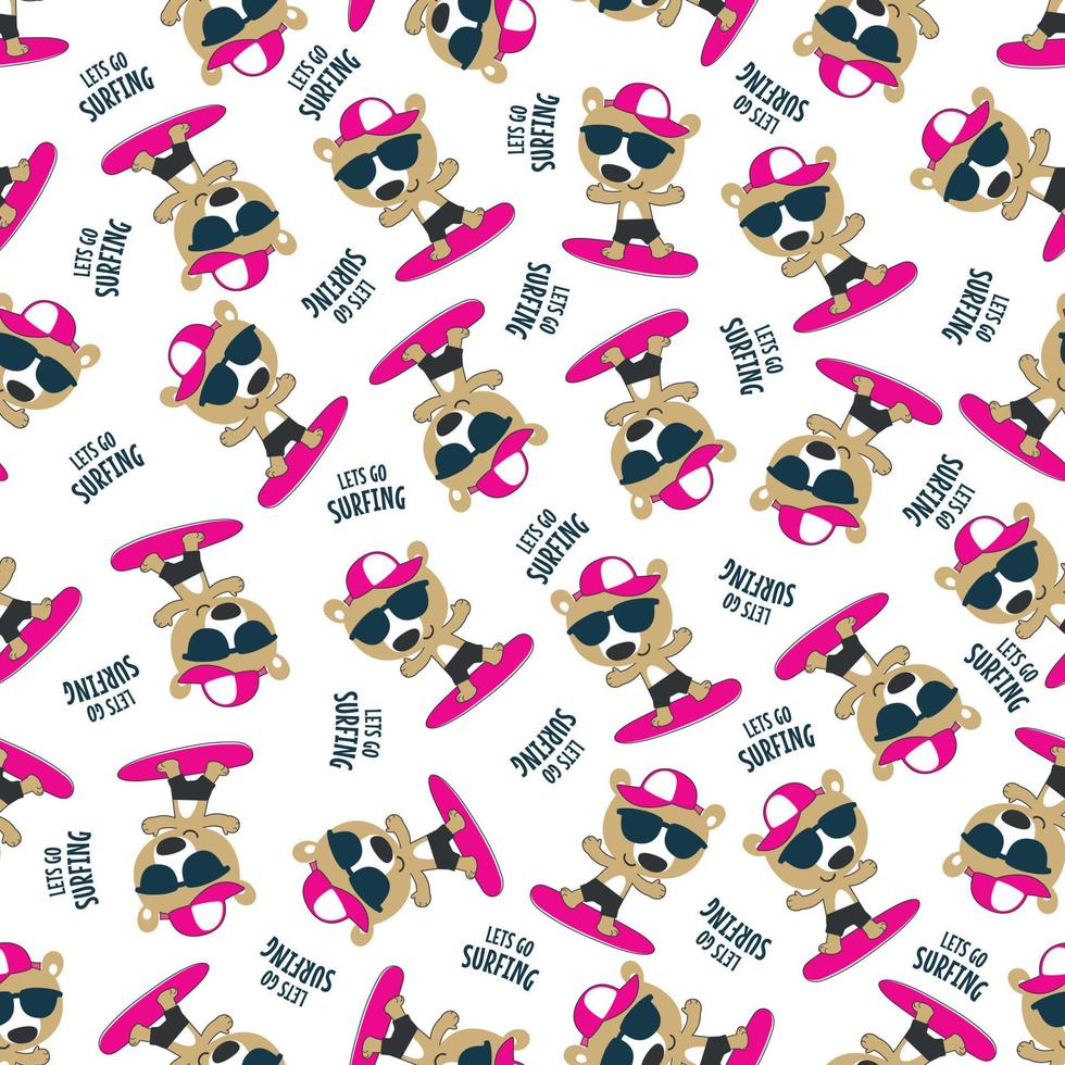 Seamless pattern of cute little animal with a surfboard, Can be used for t-shirt print, and other decoration. vector