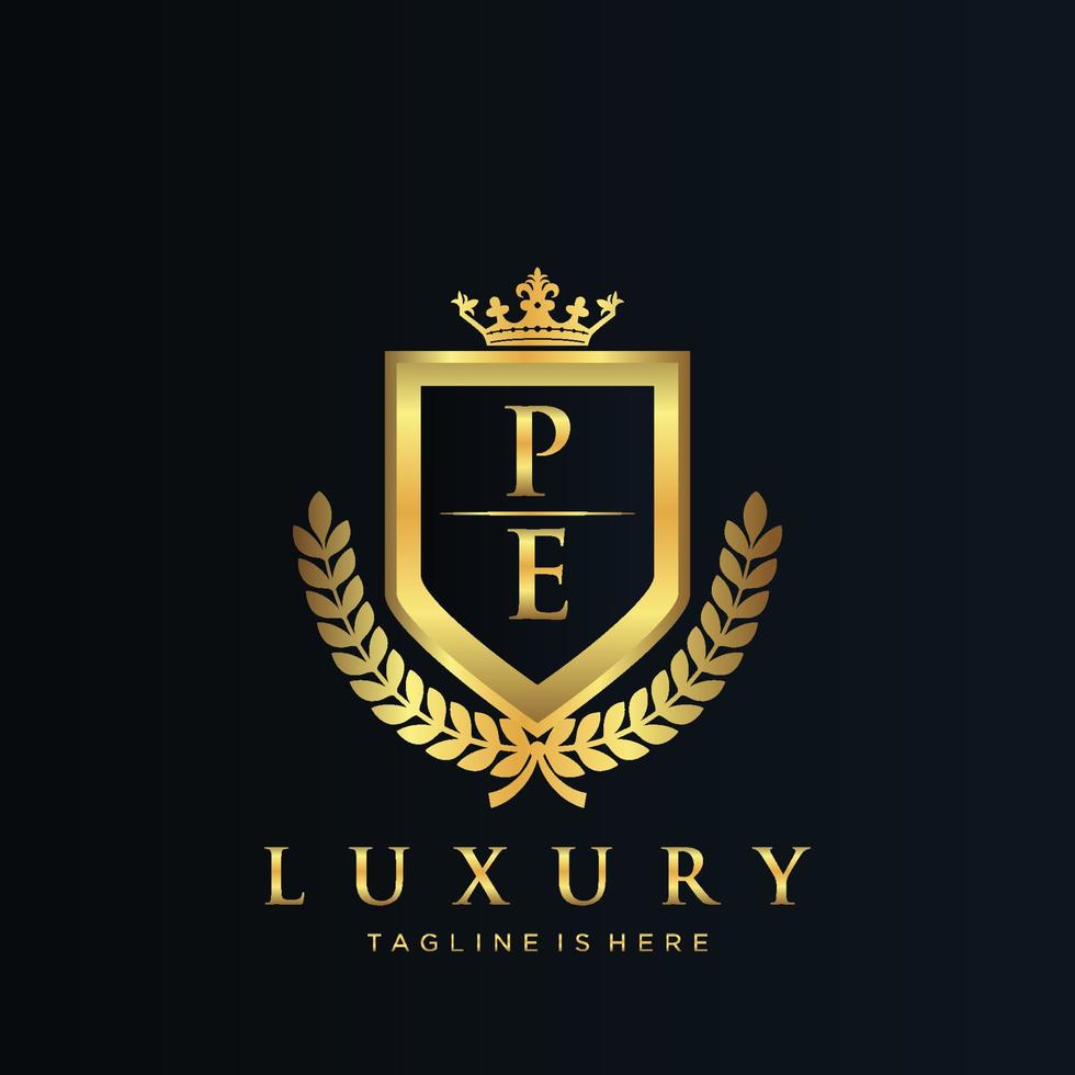 PE Letter Initial with Royal Luxury Logo Template vector